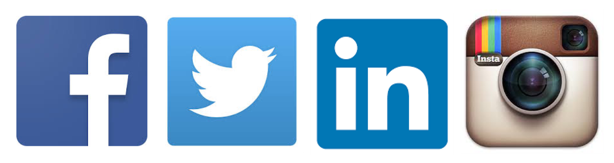FaceBook. Twitter, LinkedIn and Instagram logos. 