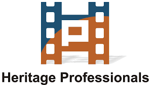 Heritage Professionals logo, blue and rust colour.