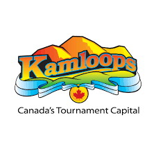 Yellow and orange mountains - three - Kamloops with maple leaf in gold medal, Canada's Tournament Capital. 